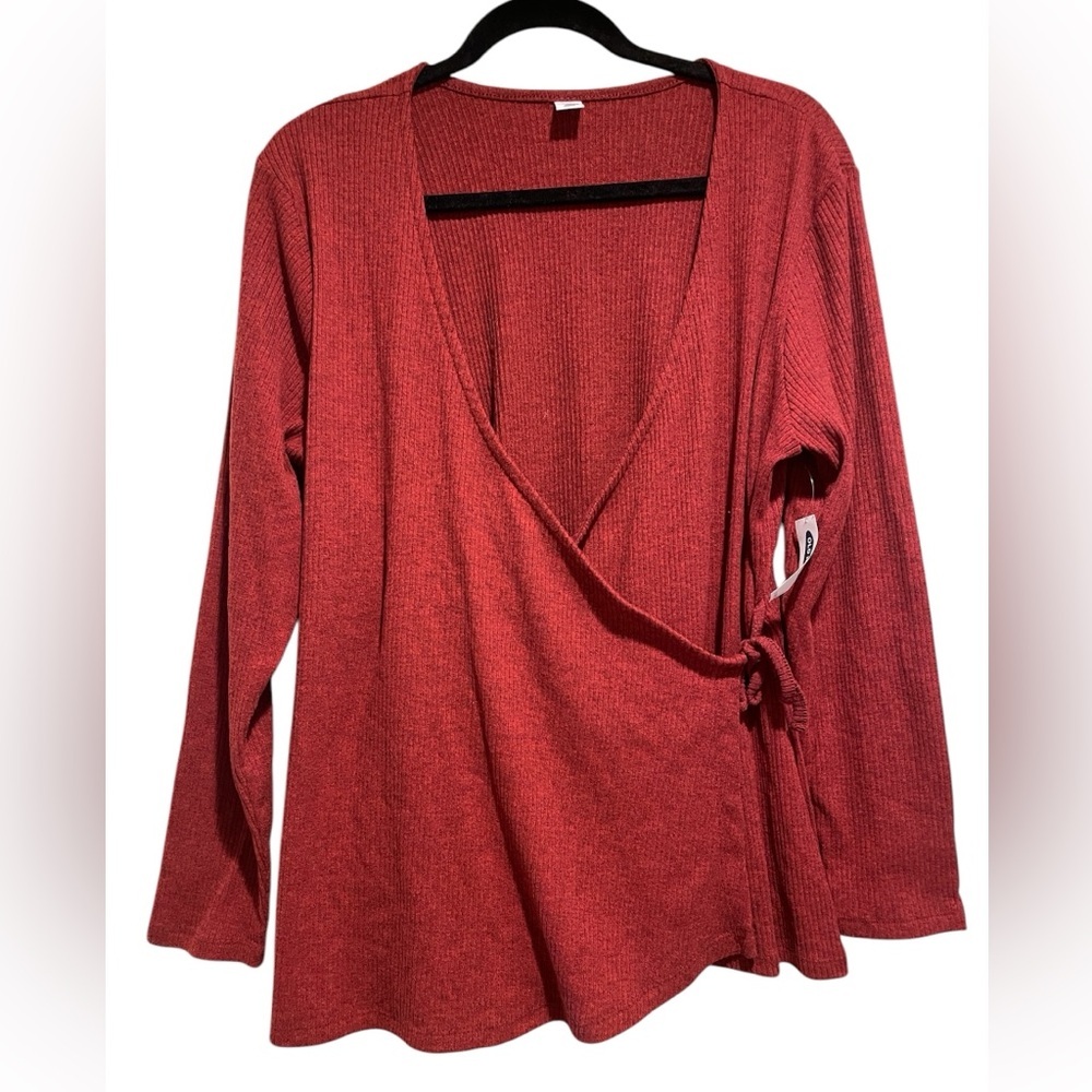 Old Navy Red Wrap Ribbed Women’s Blouse Long Sleeve XL NWT